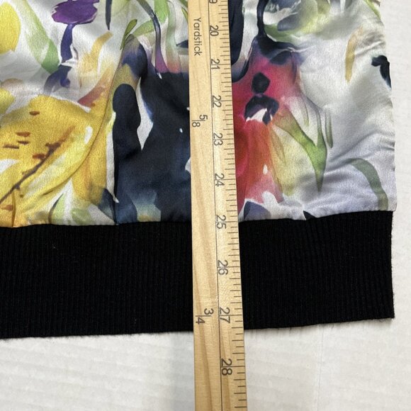 Sioni Sweater Womens 1X Colorful Floral Satin Panel Front Black Knit Pullover - Picture 9 of 10